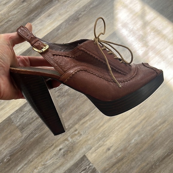 Nine West Nwondertoe peep toe leather platform high block heels size 10.5 - Picture 12 of 15